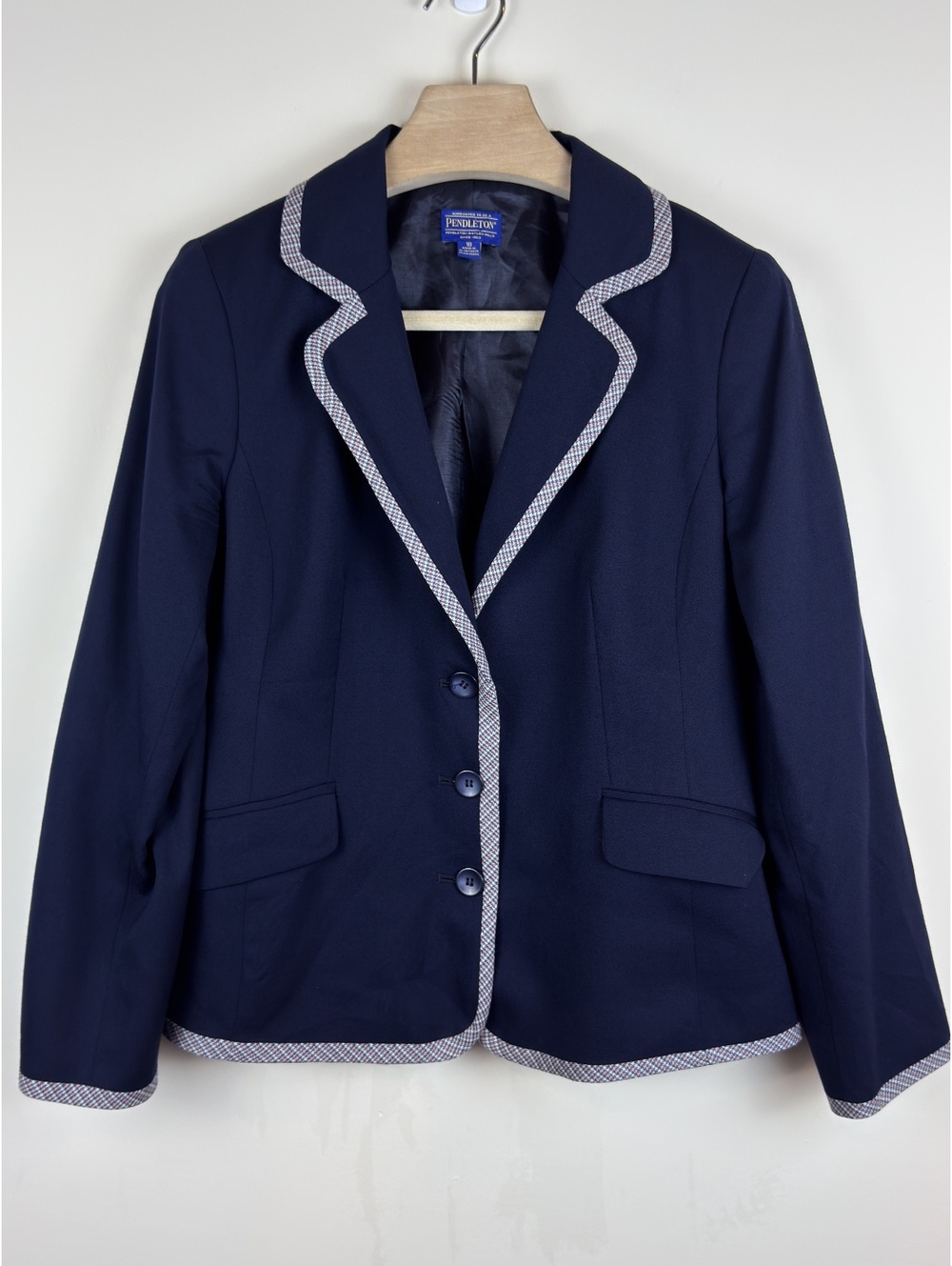 Pendleton Virgin Wool Blazer Navy Contrast Trim Tailored Jacket 10